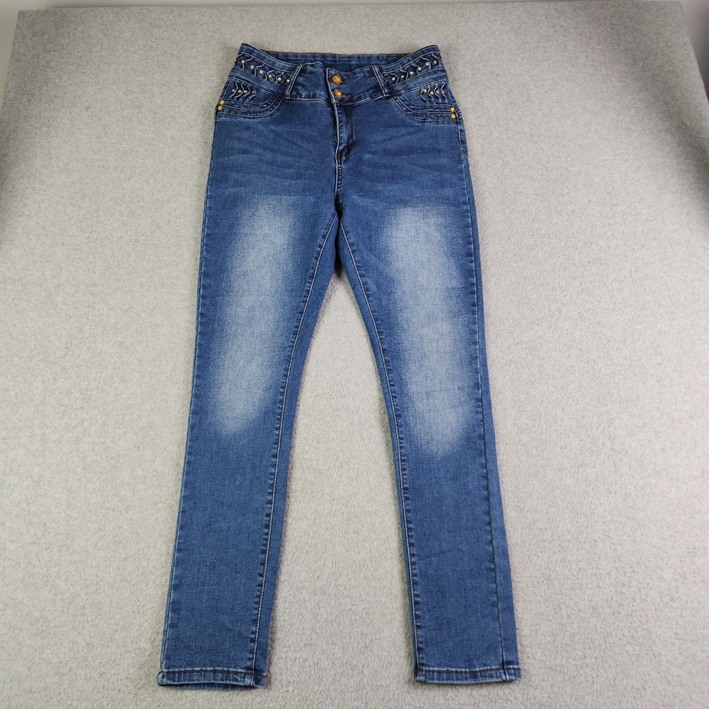 Womens Jeans 13 Blue Denim Stretch High Rise Medium Wash Slim Fit Streetwear‎